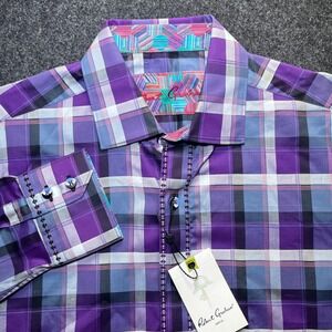 Robert Graham Button Down Mens Medium Purple‎ New Plaid Classic Fit RG1050 Shirt